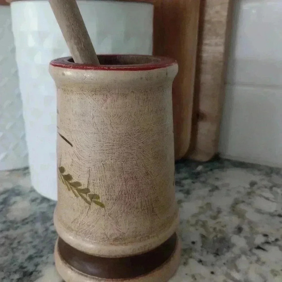 VINTAGE Hand Painted Wooden Spoon Holder Display Cup Artisan Floral Folk Art - Picture 4 of 8